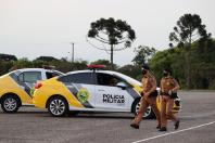 Operação Terminal Seguro, fotografias da preleção no pátio da APMG, preparação das viaturas, policiamento nos terminais