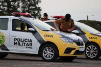 Operação Terminal Seguro, fotografias da preleção no pátio da APMG, preparação das viaturas, policiamento nos terminais