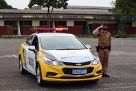 Operação Terminal Seguro, fotografias da preleção no pátio da APMG, preparação das viaturas, policiamento nos terminais