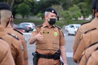 Operação Terminal Seguro, fotografias da preleção no pátio da APMG, preparação das viaturas, policiamento nos terminais